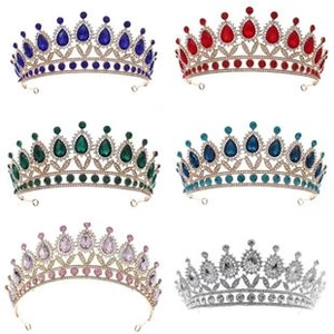 Baroque bridal crowns in assorted colors of crystals and teardrop gemstones