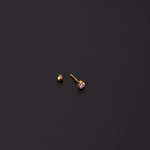 Minimalist gold stainless steel screw ball stud earring with round clear gemstone