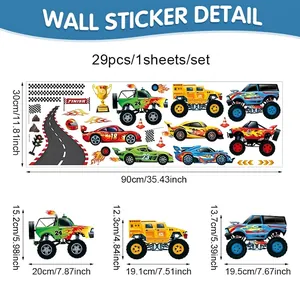Adesivi murali auto da corsa 29 pezzi in PVC per decorazione camera da letto bimbi