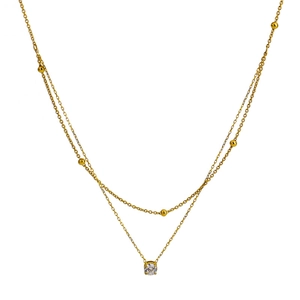 Double layered 18K gold plated stainless steel necklace with beads and zircon stone