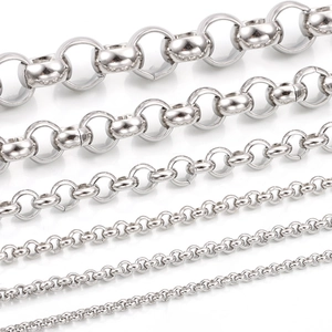 Various sizes of polished silver stainless steel pearl chain links for jewelry making