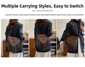 Détails des clous vintage et du gland sur un sac à bandoulière marron style enveloppe