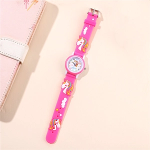 Pink unicorn kids watch with 3D silicone strap and analog numeral display for girls