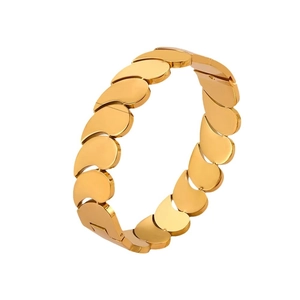 Bracelet multicouche en acier inoxydable doré brillant avec design de goutte d'eau