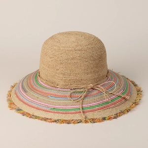 Raffia Straw Hat Wide Brim Rainbow Stripe Crochet Sun Protection Beach Vacation Fashion For Women Foldable