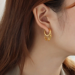 Minimalist 18k gold plated stainless steel hoop earrings with hanging round disc charms