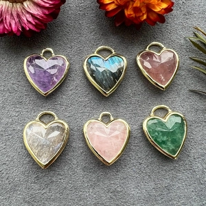Naturstein Anhänger Herzform Vergoldet Halbedelstein Kristall Amethyst Labradorit DIY Schmuck Zubehör Damen