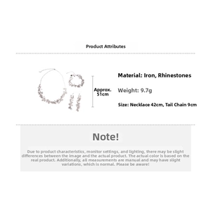 Detailed view of rhinestone tassel jewelry set featuring necklace and bracelet specifications