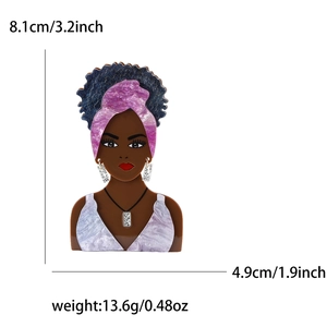 Creative acrylic African woman brooch with marble texture details and size measurements