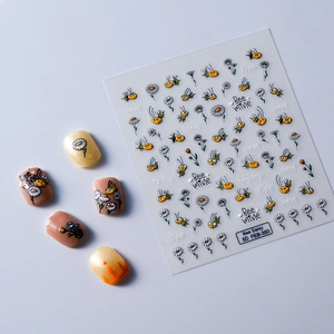 5D embossed nail stickers featuring cute bees, daisy flowers, and bee mine lettering