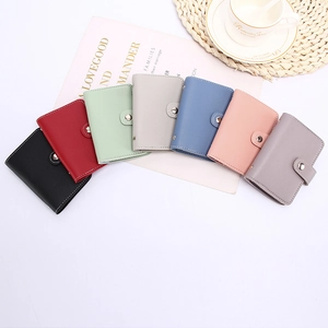 Cute PU leather card holder wallet for women in multiple colors with snap button