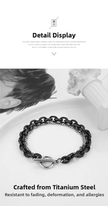 Detail of industrial double-layer titanium steel chain bracelet with OT toggle clasp design