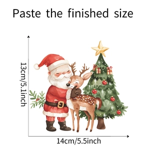 Detail showing Santa and reindeer wall sticker dimensions 14cm by 13cm in watercolor style