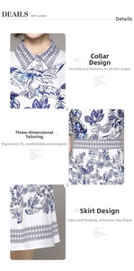 Détails de la robe imprimée montrant le col, la taille ajustée et les motifs floraux