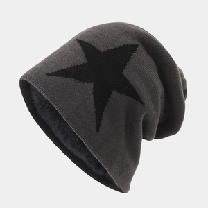 Winter Knitted Beanie Hat Fleece Lined Warm Acrylic Star Pattern Pullover Hat Outdoor Casual Hip Hop Unisex