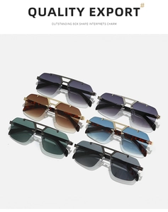 Collection of square rimless metal sunglasses in six assorted lens colors and tortoise temples