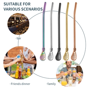 Five colorful 304 stainless steel Yerba Mate straws for bar, friends and family gatherings