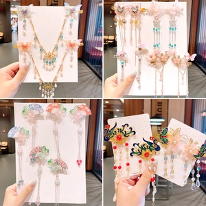 Kids Girls Ancient Style Hair Clips Butterfly Flower Tassels Alloy Faux Artificial Pearl Hanfu Hairpins Traditional Accessories