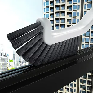 Crevice Cleaning Brush Plastic Long Handle Stiff Bristles L-Shaped Curved Kitchen Bathroom Window Track Scrubbing Tool