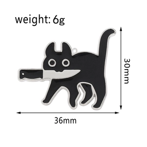Funny black cat knife enamel pendant keychain made of durable titanium steel, 36mm size