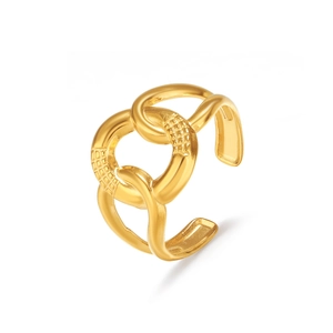 Interlocked geometric cross ring in 18K gold plated stainless steel for women