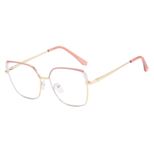 Classic cat-eye blue light blocking glasses in rose gold metal with pink frame detail