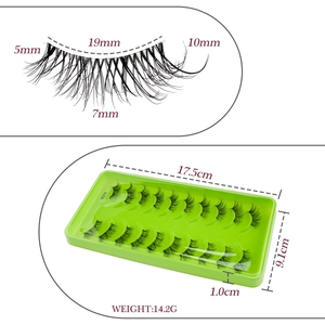 Detailed technical diagram of 10 pairs natural thick half false eyelashes with dimensions