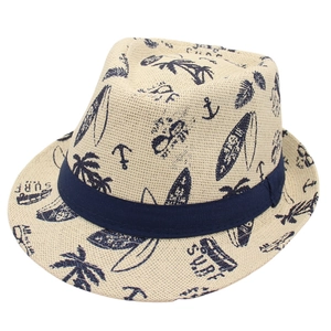 Summer Straw Fedora Hat Printed Marine Anchor Surfboard Sunshade Beach Vacation Jazz Hat For Men Women