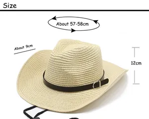 Size chart for straw cowboy hat showing 57-58cm circumference and 9cm brim width