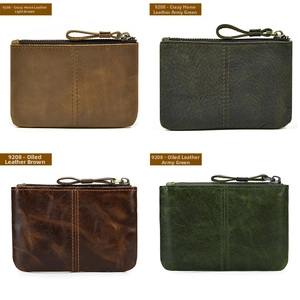 Detailed grid view of genuine crazy horse leather coin purses with zipper in four colors