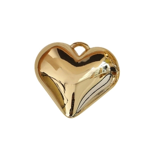 Polished gold heart-shaped pendant with reflective finish and loop for jewelry making