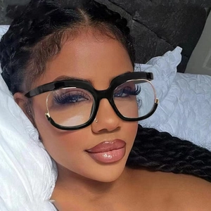 Women Fashion Big Frame Anti Blue Light Glasses Y2K Wavy Irregular Metal Trim Decorative Optical Eyewear Frames