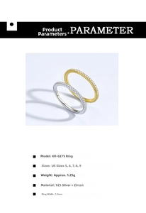 Macro detail of 1.5mm 925 sterling silver bands with gold and silver zircon settings