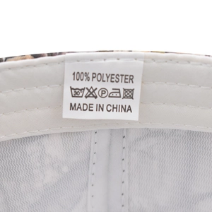 Detail view of cotton camouflage baseball cap with 100% polyester mesh lining and stitching