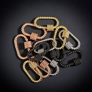 Detail view of twisted rope texture oval connector clasps in various plating colors