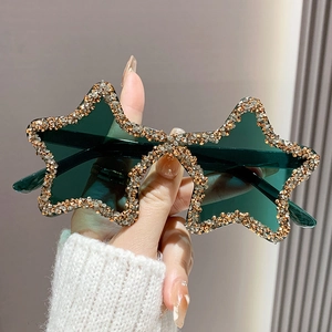 Star Shaped Sunglasses Rimless Rhinestone Encrusted UV400 Protection Party Y2K Fashion Eyewear For Women