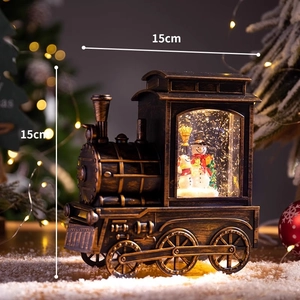 Retro train snow globe lantern with snowman and warm LED lights for Christmas decor