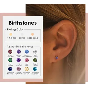 Boucles d'Oreilles Clous Rondes en Acier Inoxydable Minimalistes Incrustées de Strass Colorés Serties Clos pour Femmes Bijoux Quotidien Cadeau