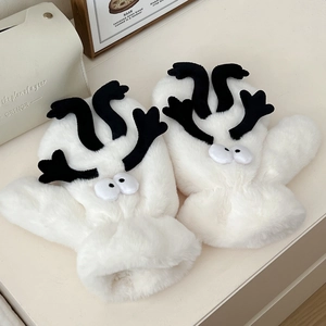 Cartoon Monster Plush Mittens Thick Warm Winter Hanging Neck String Novelty Cute Funny Accessory Women Students