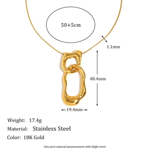 18K gold plated stainless steel necklace with interlocking irregular double ring pendants