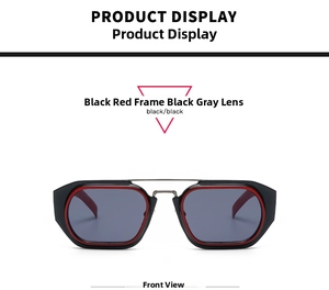 Front view of retro square sunglasses featuring a bold black and red frame design