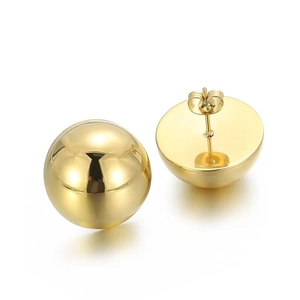 Polished golden hollow sphere stud earrings for women with minimalist metallic finish