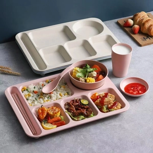Wheat Straw Dinnerware Divided Food Plate Bowl Cup Spoon Chopsticks Nordic Style Portable Tableware For School Home