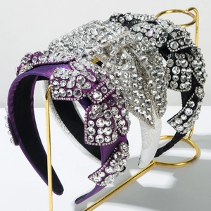 Serre-tête en Satin de Luxe Avec Nœud pour Femmes Incrustation de Strass Lourde Rembourré Large Bord Style Palais Rétro Accessoires Cheveux