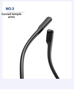 Detail of ergonomic curved temples with anti-slip texture on black round sunglasses