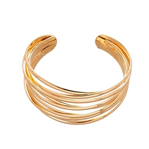 Minimalist gold multi-layered wire open cuff bracelet with sleek metallic finish