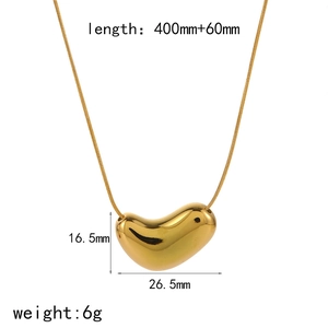 18k gold plated stainless steel bean pendant necklace with dimensions and weight info
