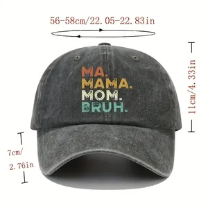 Size chart showing 56-58cm circumference and 7cm brim for BRUH baseball cap