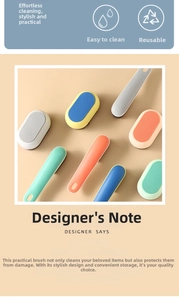 Close-up of colorful long-handle shoe cleaning brushes with soft bristles in pastel colors