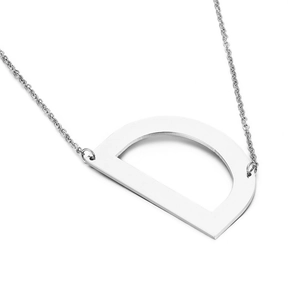 Minimalist silver titanium steel necklace featuring a polished letter D pendant on a fine O-chain